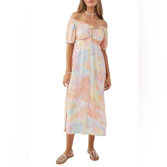 O'Neill NWT Gladys Off The Shoulder Midi Dress Small Pastel Beachy Stretchy - Picture 1 of 14